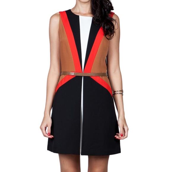 NWT Ark & Co. color block dress in red, black, tan, white.  Size S. - Picture 3 of 16